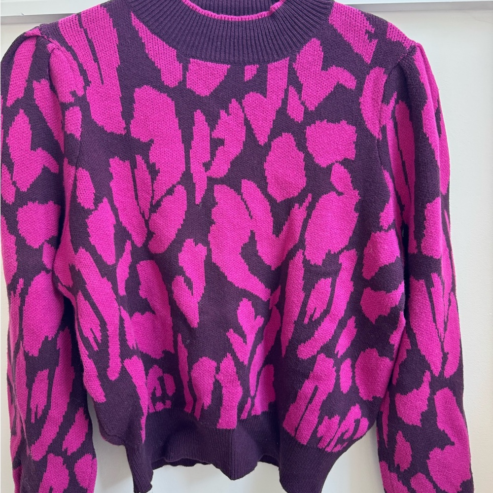 Who What Wear Bold Patterned Sweater in Pink and Purple